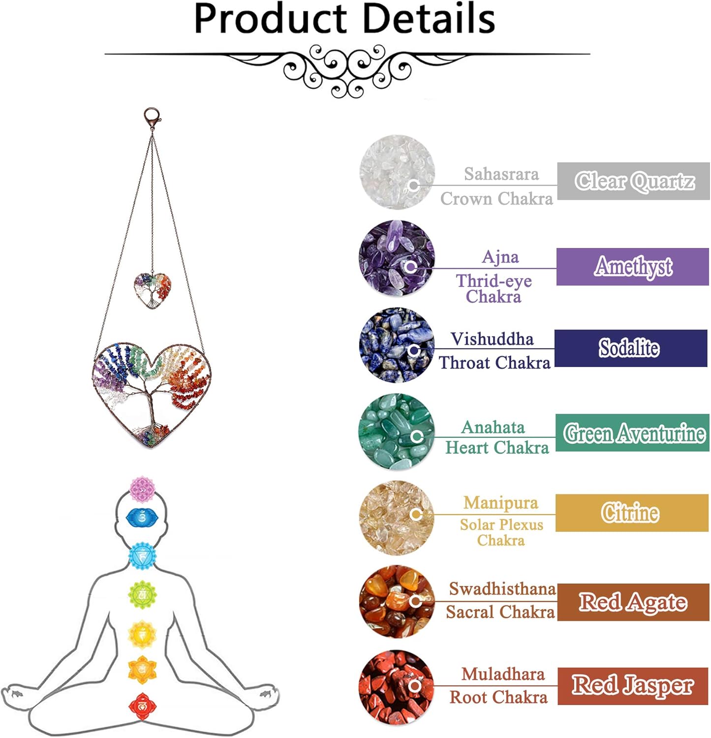 JOVIVI Double Heart Tree of Life Healing Crystal Wall Hanger