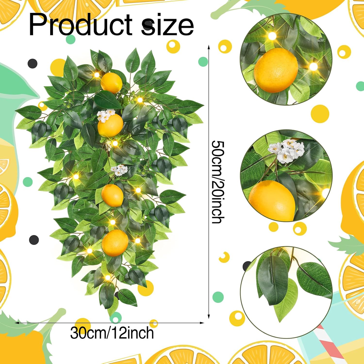 Duraaamo 20 Inch Lemon Teardrop Swag with Lights