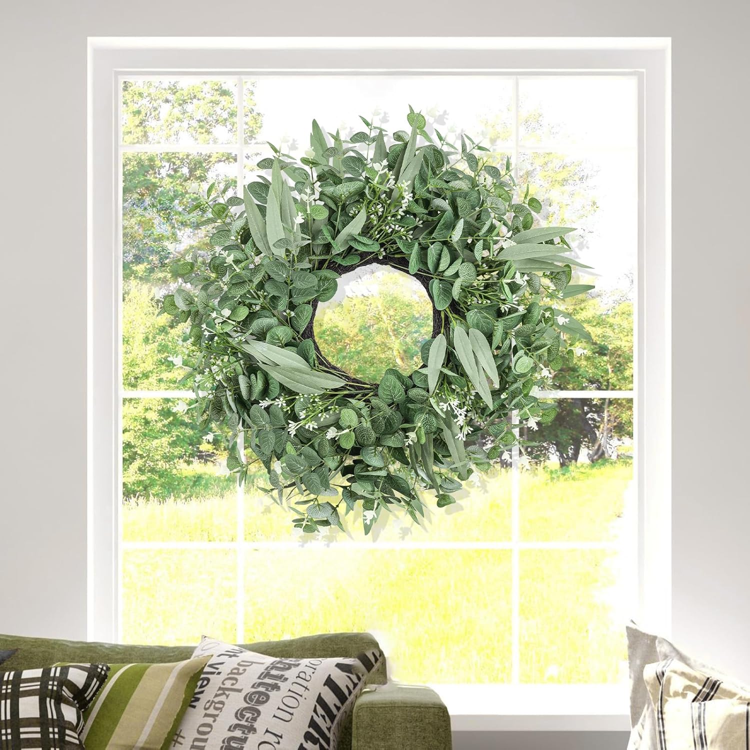 Dushle 24 Inch Summer Eucalyptus Wreath for Front Door