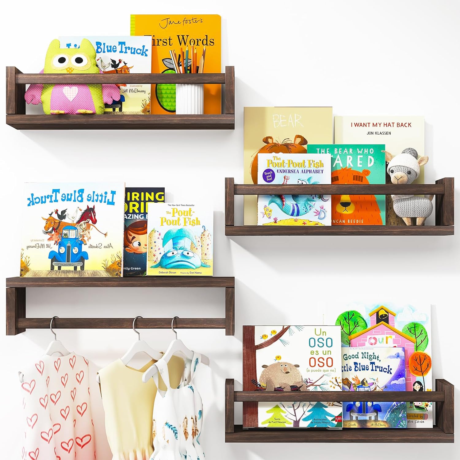 Fixwal Floating Book Shelves Set of 4 Brown