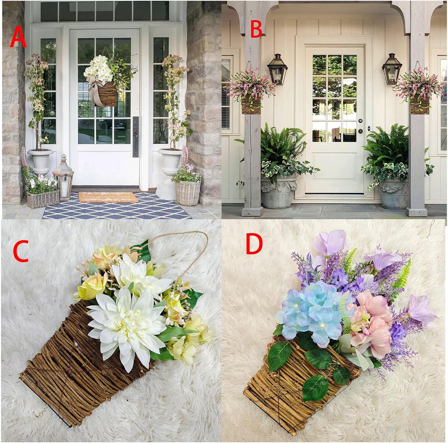 Cream Hydrangea Door Wreath with Rattan Basket