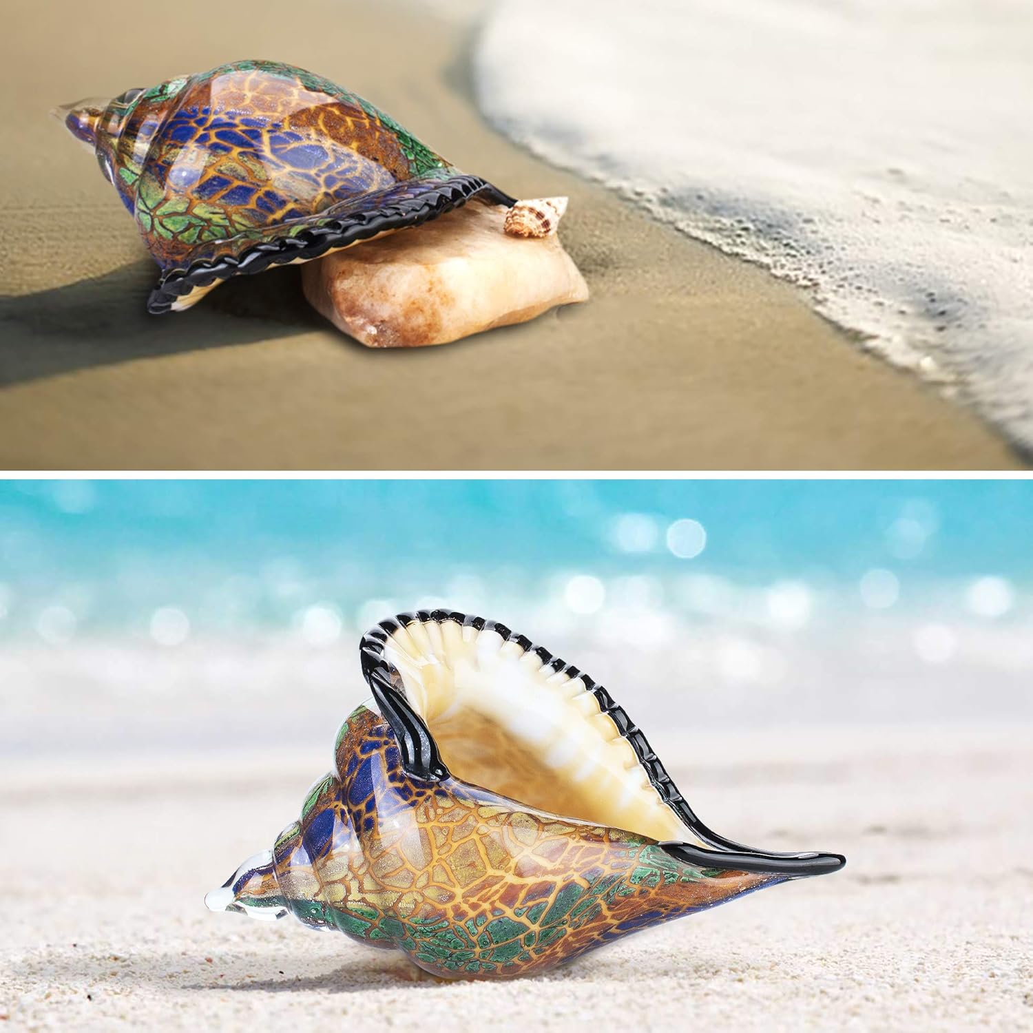 QFkris Glass Conch Figurine Unique Seashell Decor Crystal Home Accent