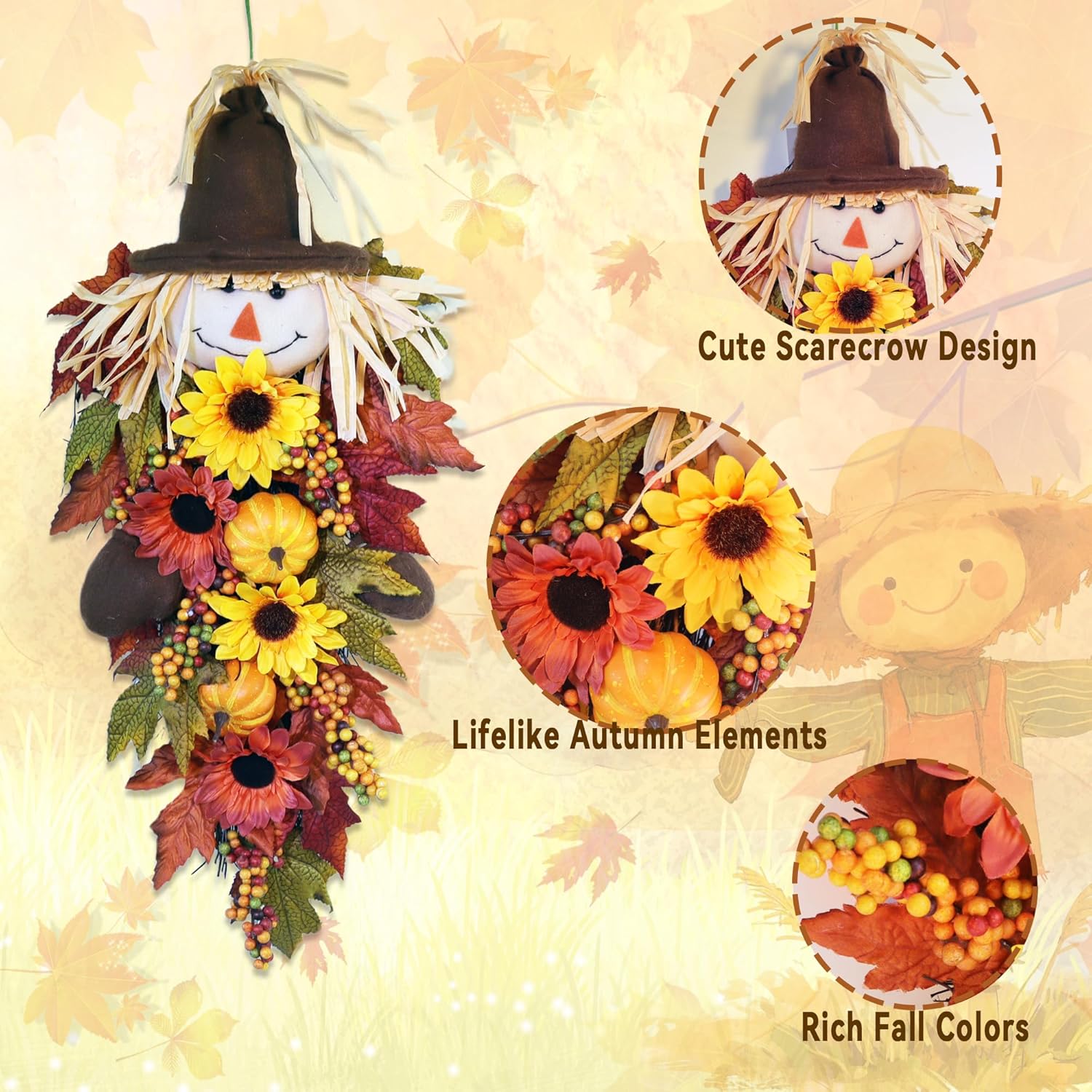 24 Inch Rustic Fall Scarecrow Teardrop Swag