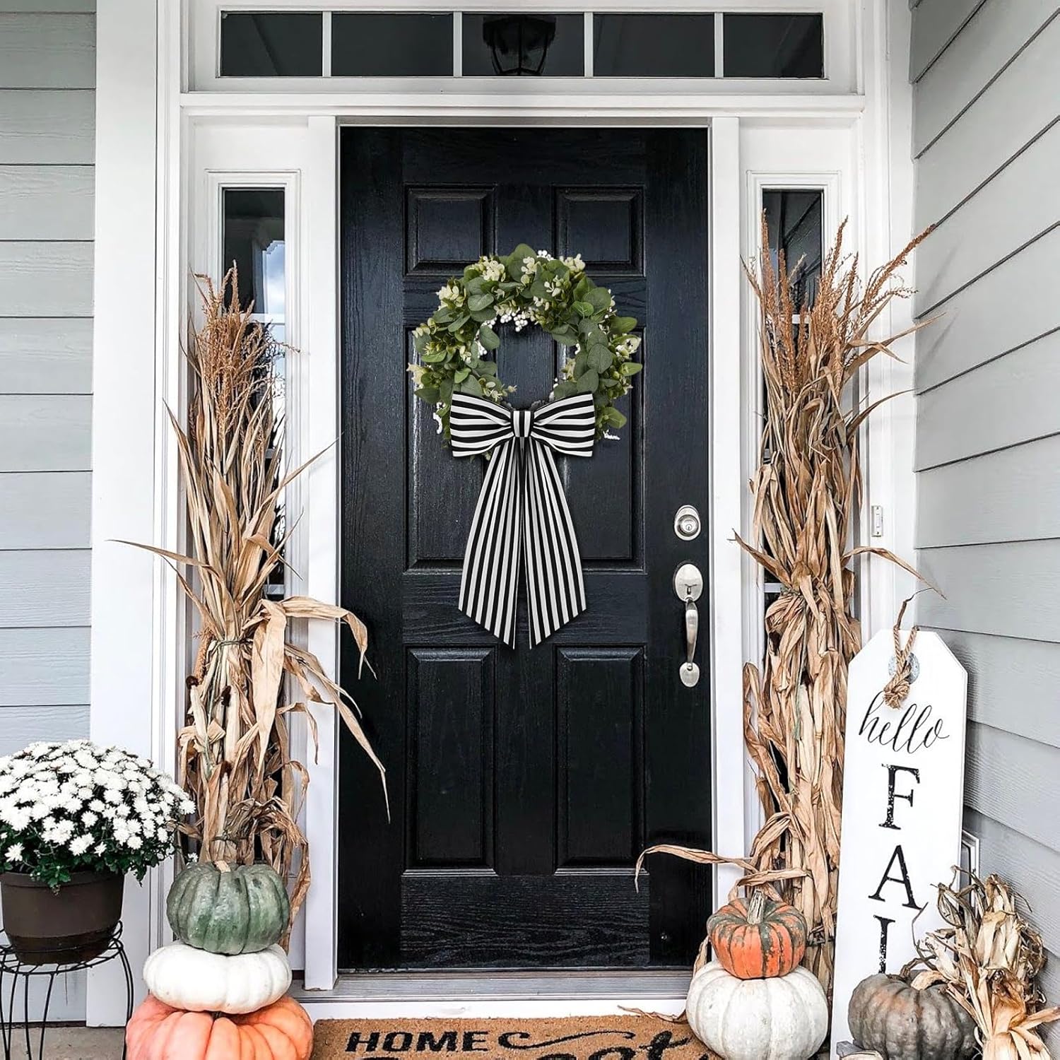 2 Pack Black and White Stripe Boxwood Wreath Sash