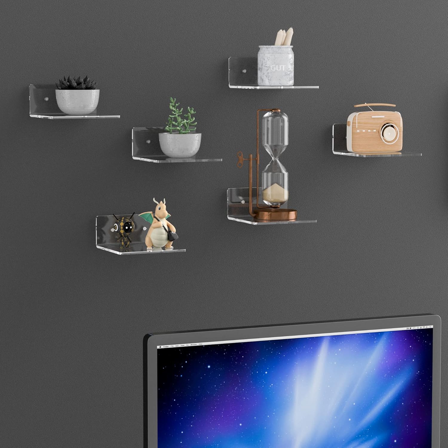 6 Inches Clear Acrylic Floating Shelves 2 Pack
