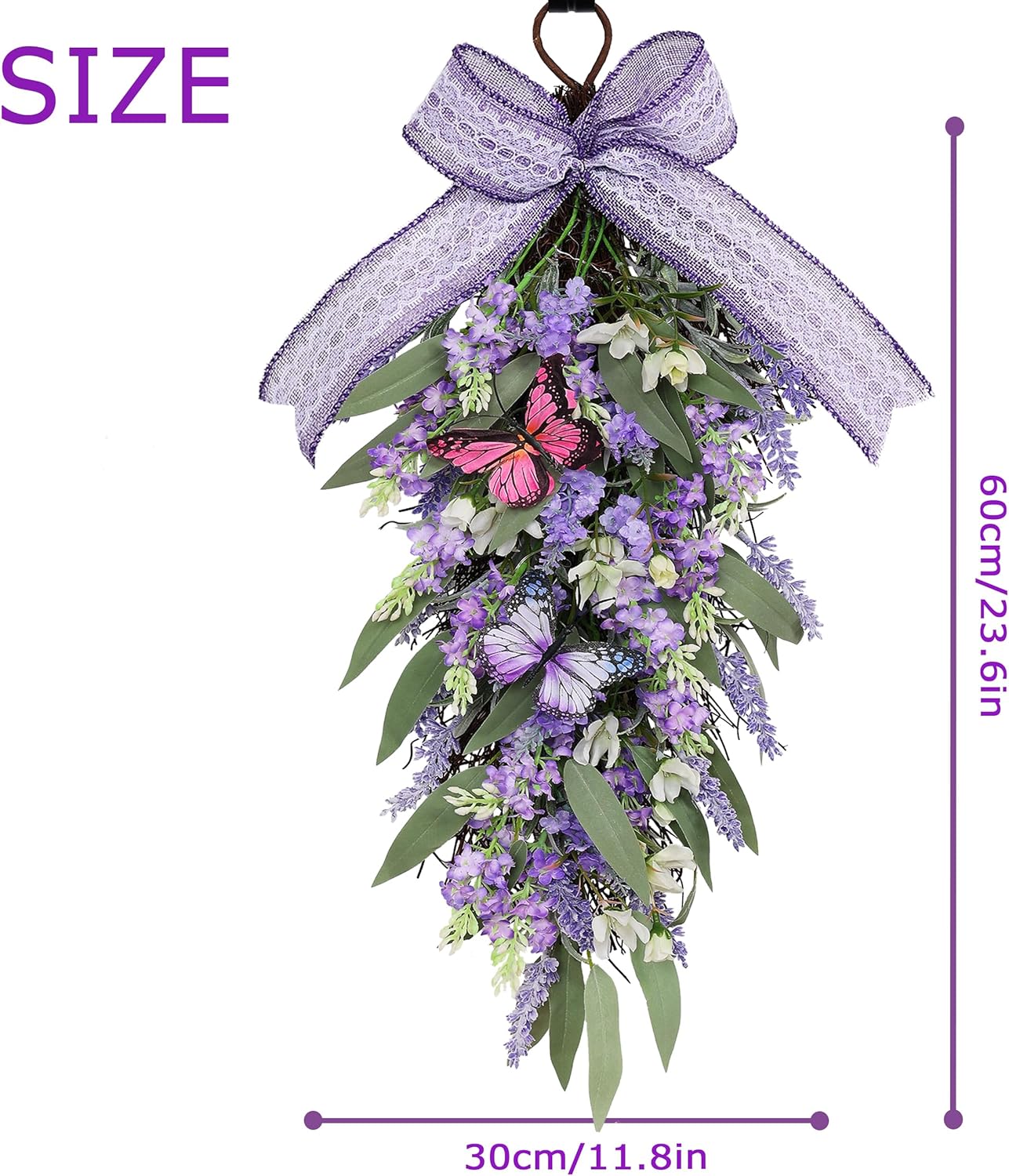 Jusdreen LED Teardrop Lavender Wreath with Butterflies
