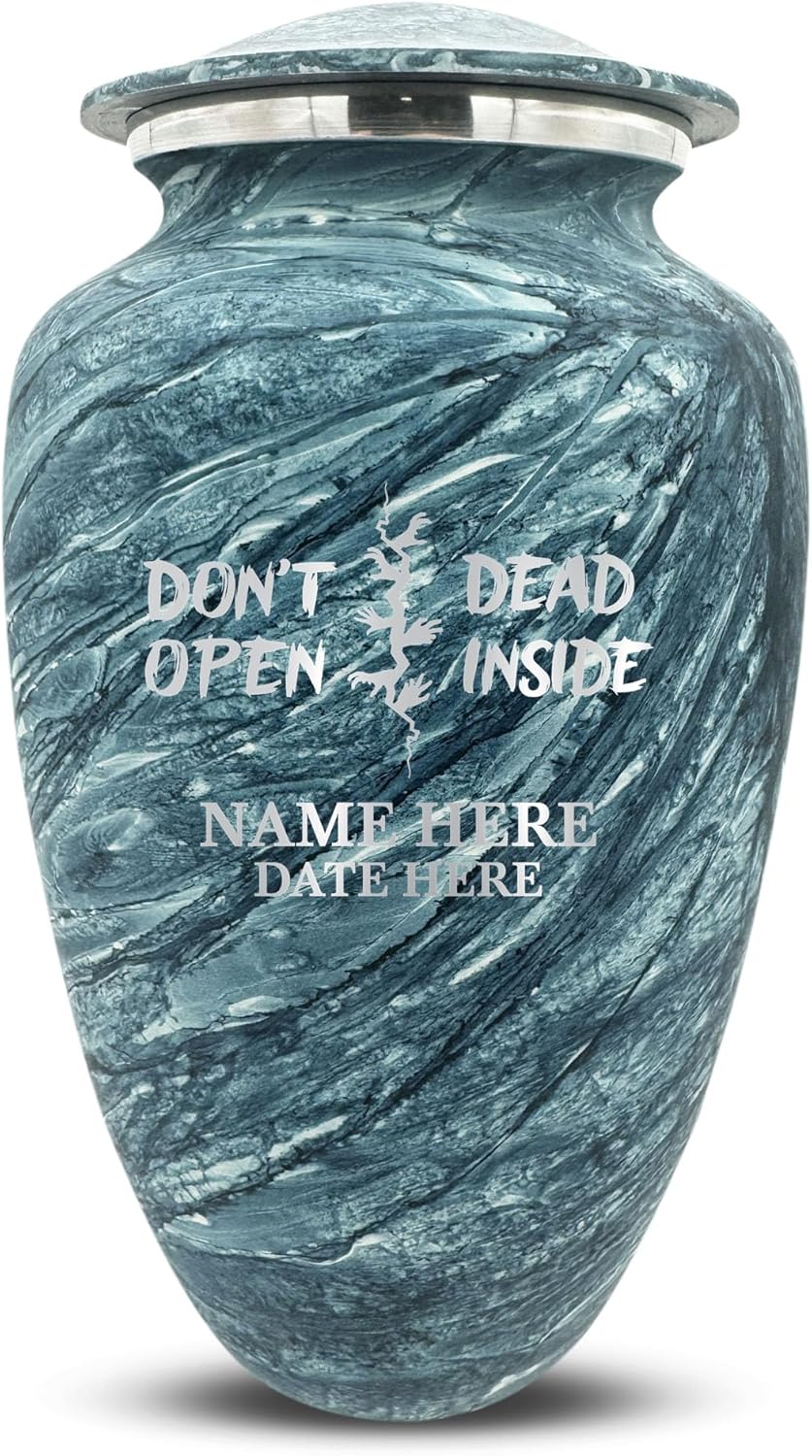 Custom Large Cremation Urn with Name and Design Blue