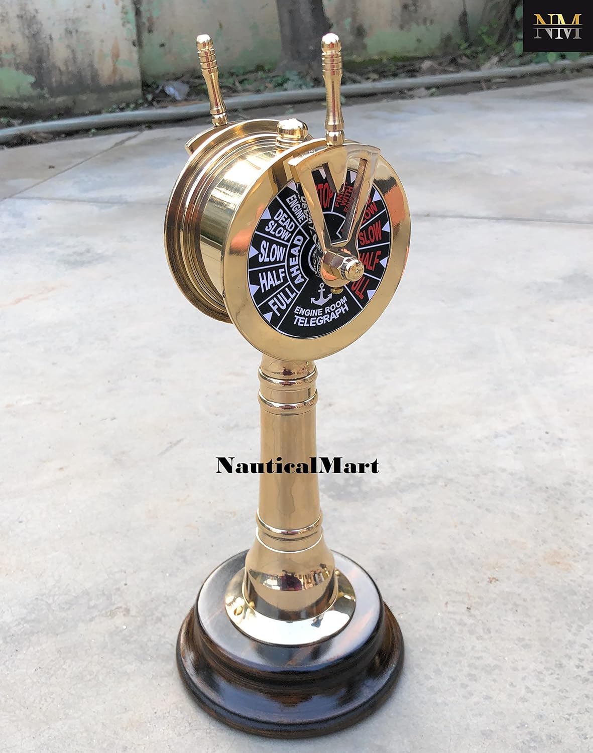 12 Inch Brass Nautical Ships Engine Telegraph with Wooden Base