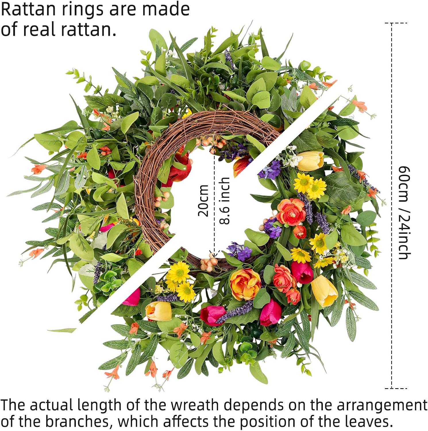 24 Inch Tulip Wreath for Front Door and Porch