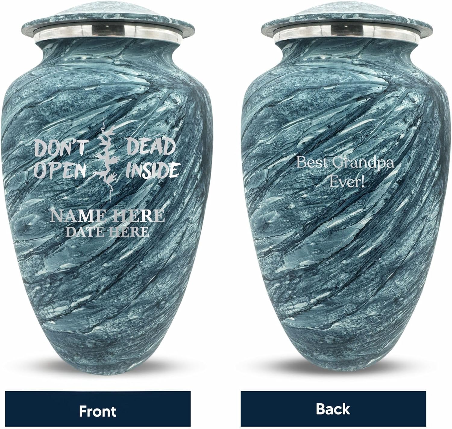Custom Large Cremation Urn with Name and Design Blue