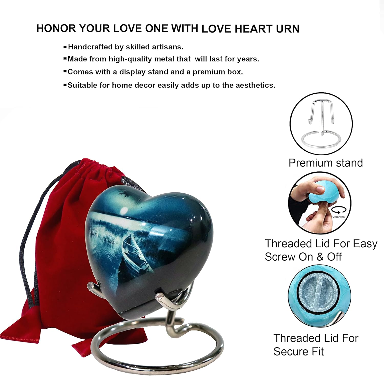 Small Heart Urns for Ashes - Complete Memorial Set