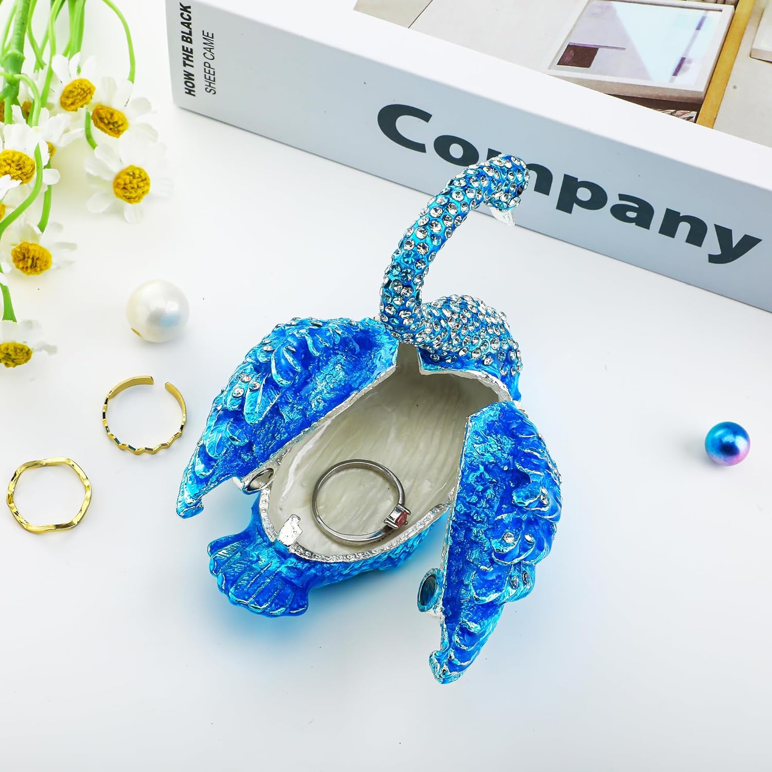YU FENG Blue Swan Jewelry Trinket Box Collectible Figurine