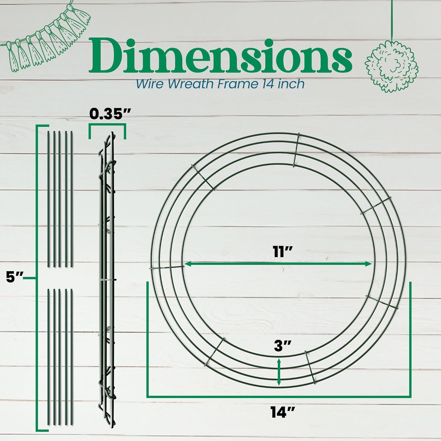 2-Pack 14 Inch Dark Green Wreath Frame with 4 Hoops
