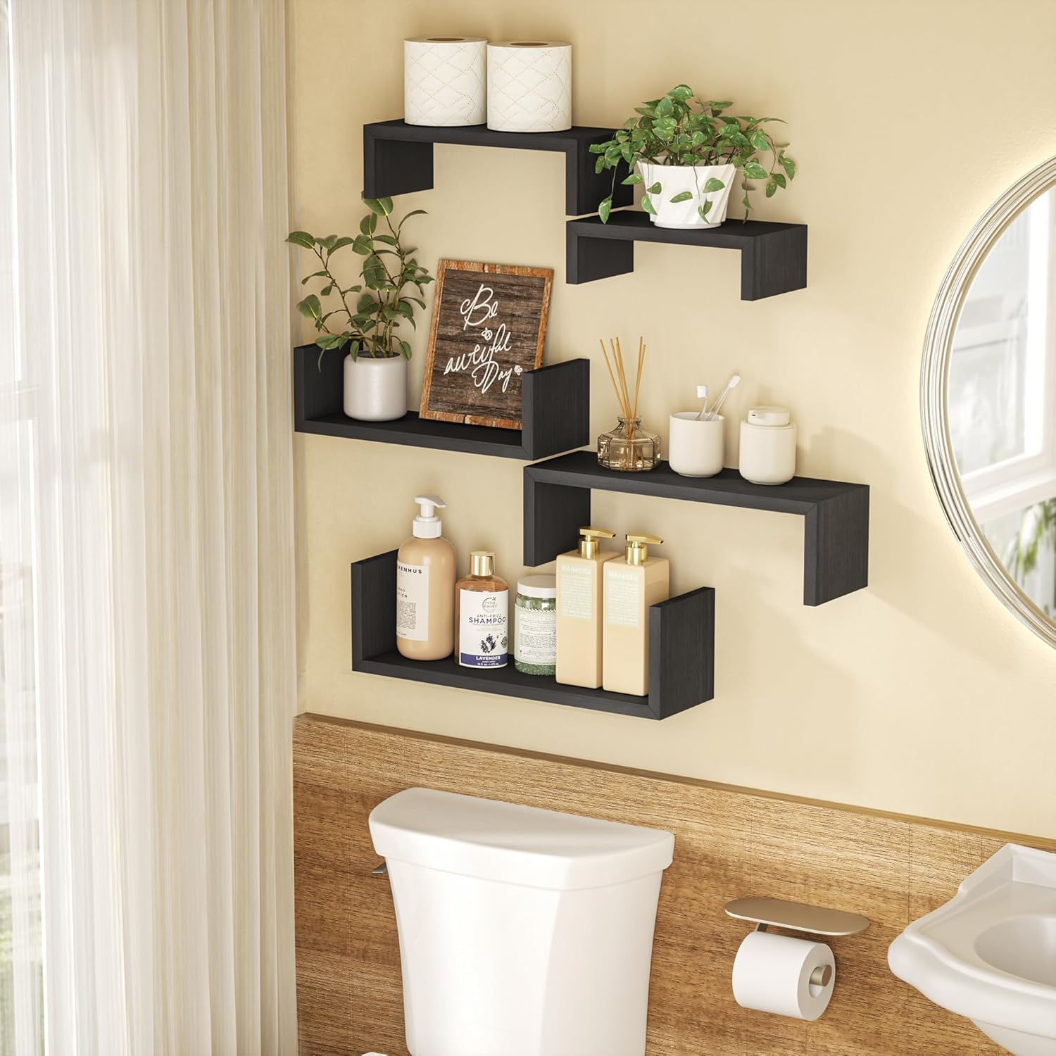 SRIWATANA Floating Wall Shelves Set of 5 Weathered Black