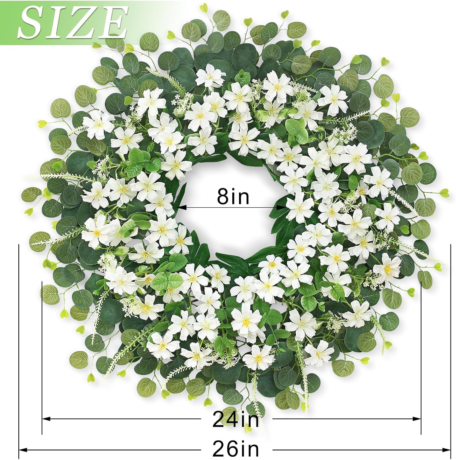 26 Inch Daisy Eucalyptus Wreath for Front Door