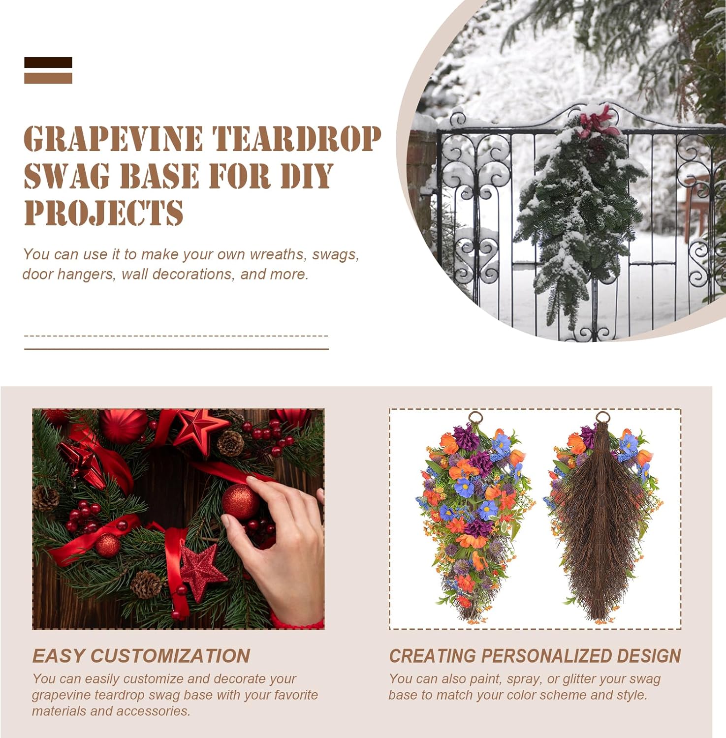 Grapevine Teardrop Swag Base 2 Pack for DIY Decor
