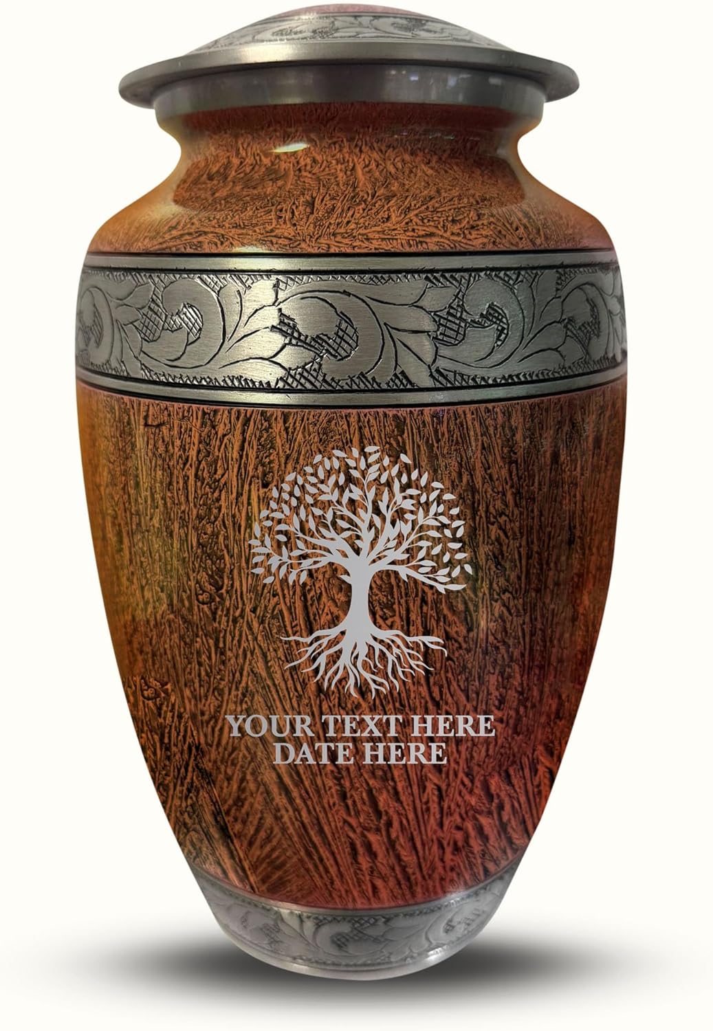 Personalized Large Adult Cremation Urn - Custom Engraved Memorial with Distressed Silver Inlay