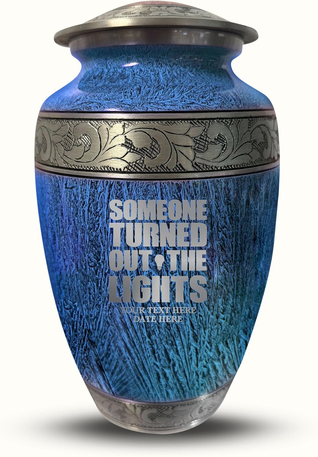 Personalized Large Adult Cremation Urn with Funny Engraved Design 200 Cubic Inches Blue