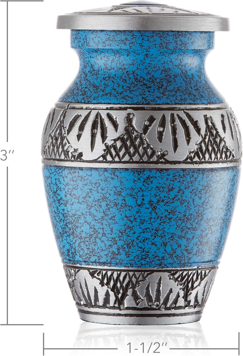 Reminded Small Cremation Urns Set of 4 Blue and Silver with Velvet Case