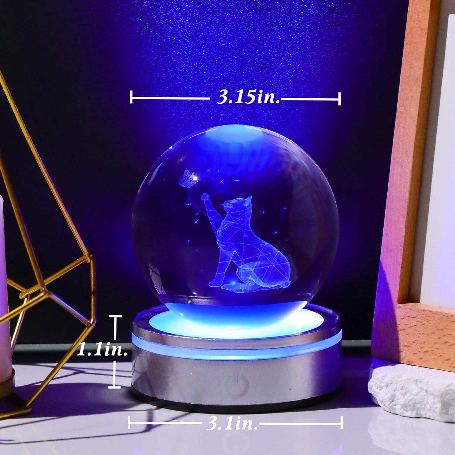 3D Crystal Cat Ball Home Decor Night Light Gift