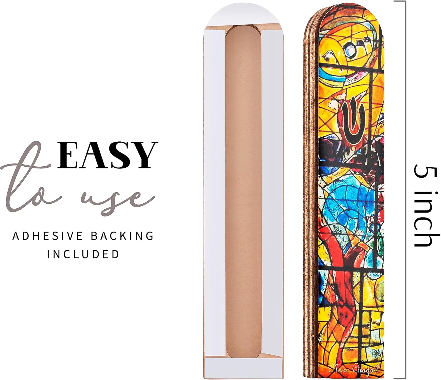 SURI Wooden Mezuzah with Non-Kosher Scroll 5 Inch Yellow Design