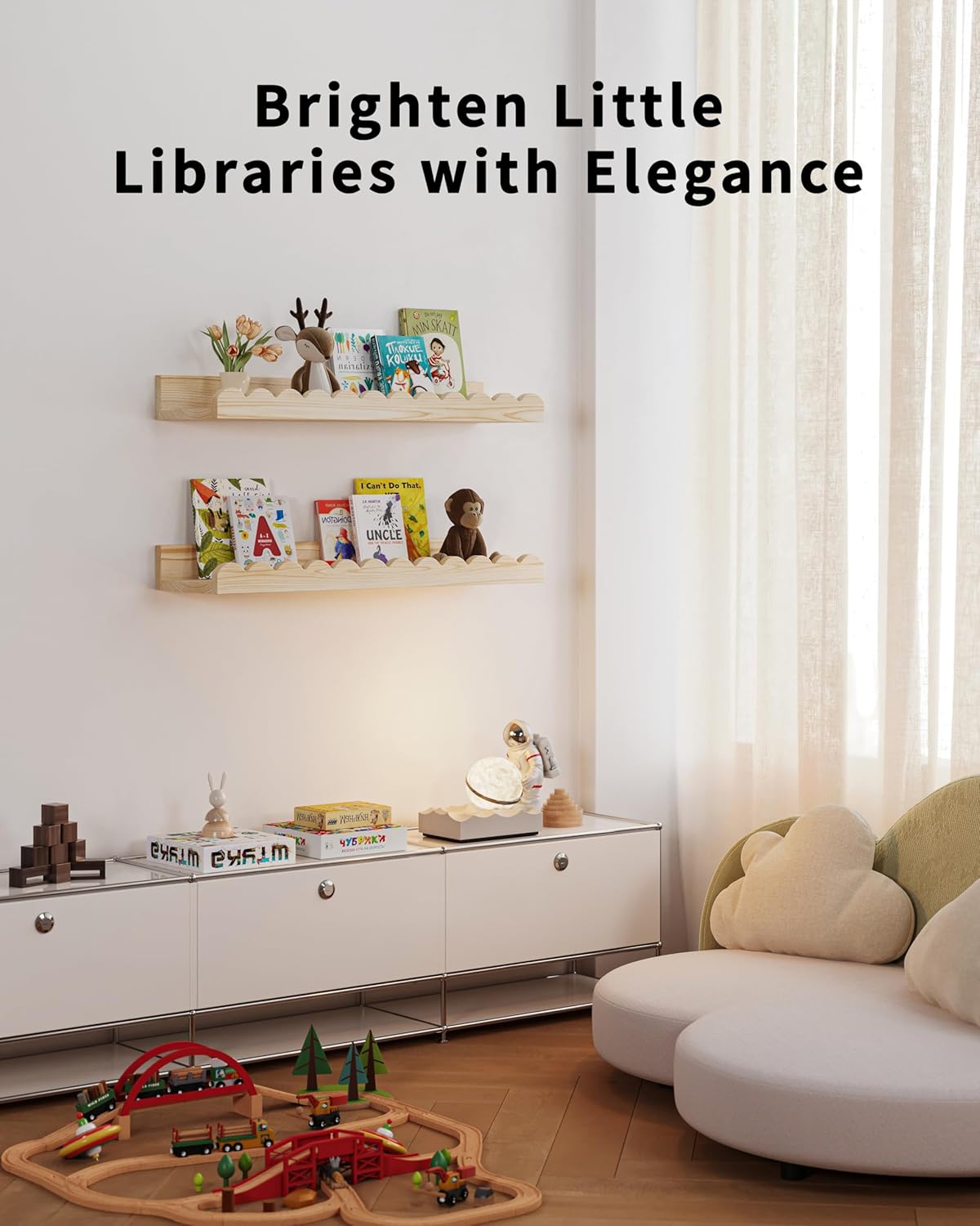 Shario 4-Pack Floating Wood Book Shelves for Kids Wall