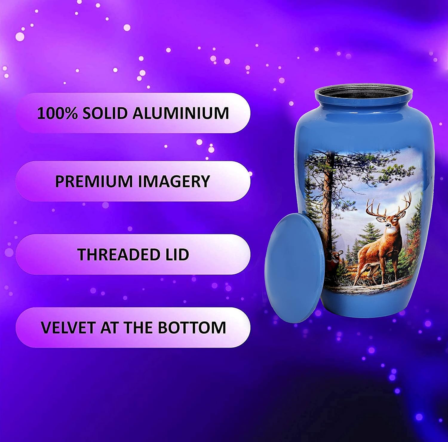 HLC Cremation Urn for Adult Ashes - Deer Design with Velvet Bag