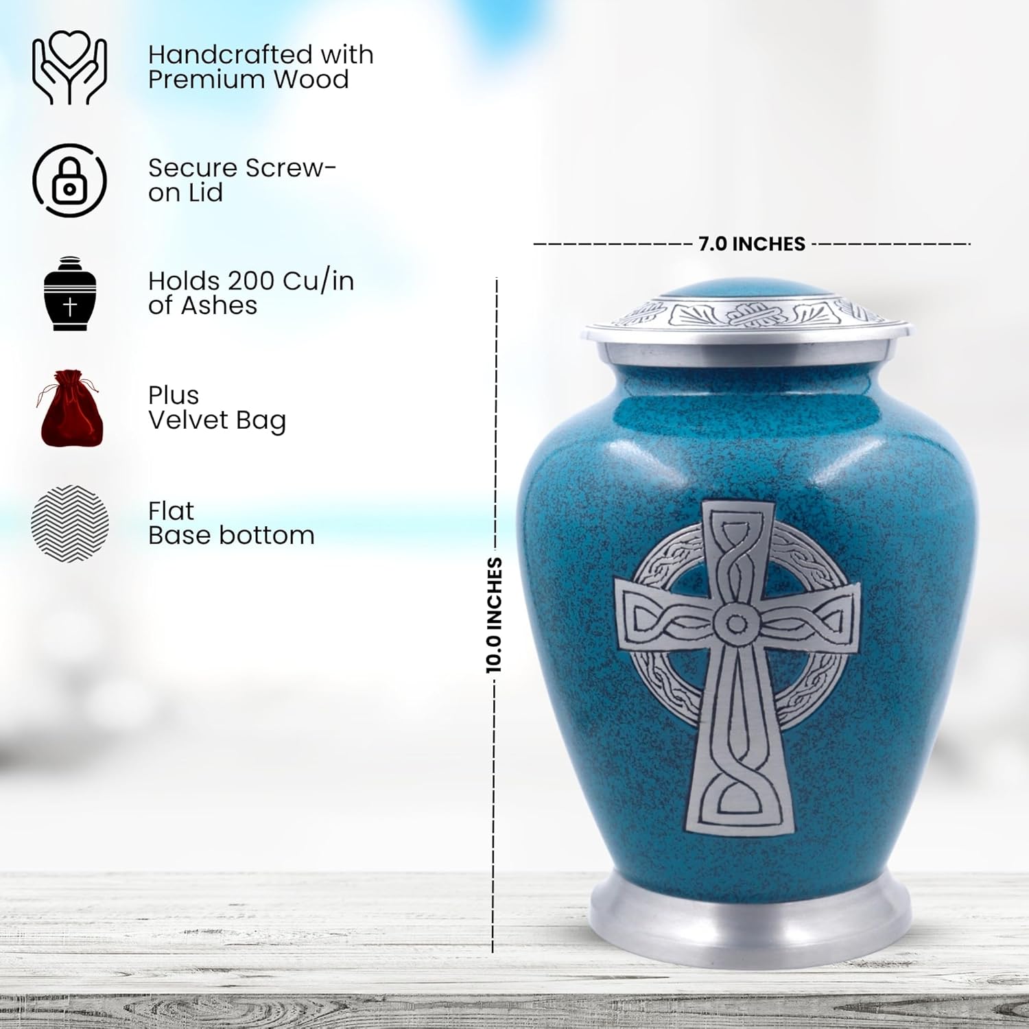 Celtic Cross Engraved Aluminium Cremation Urn - Large