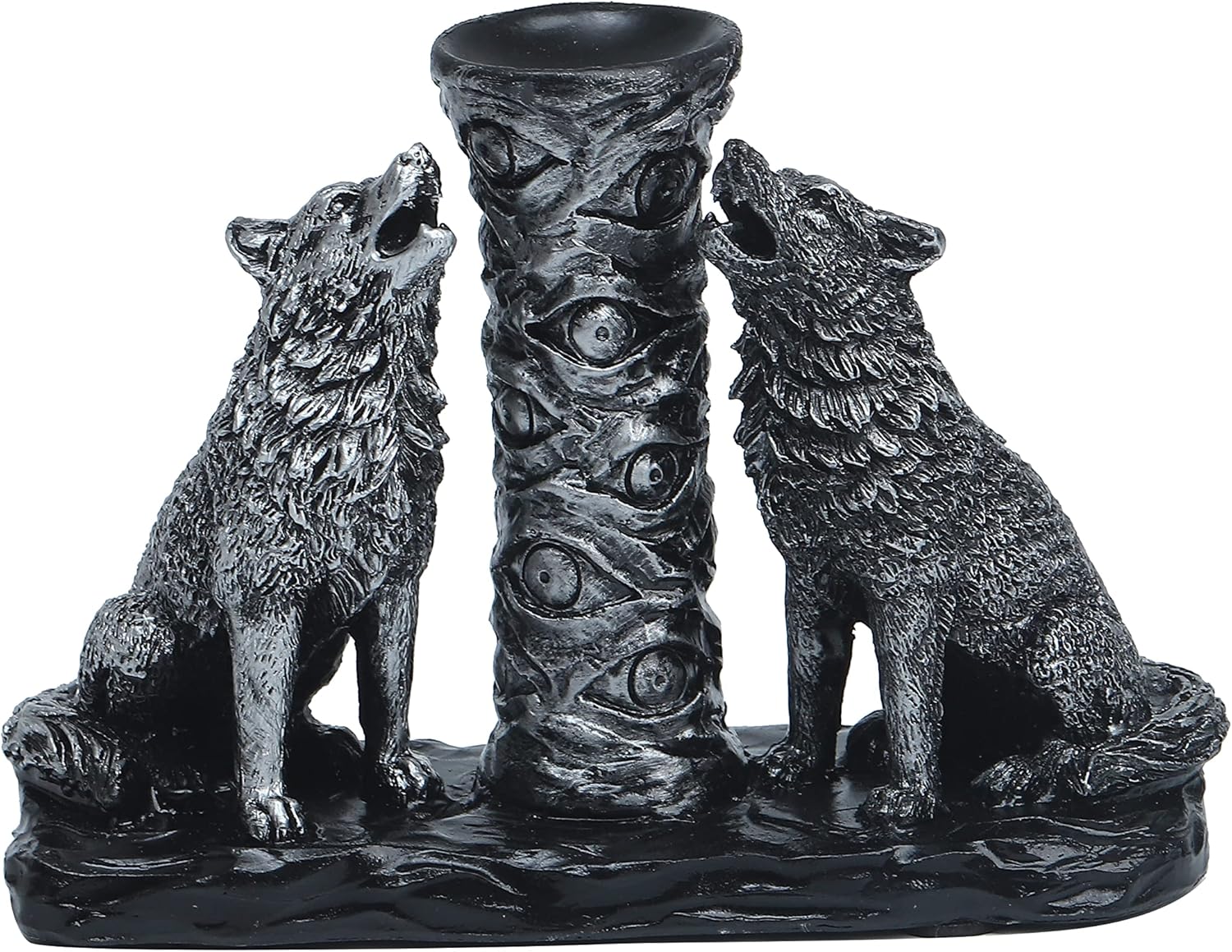 Two Silver Wolves Figurine with Crystal Base Holder