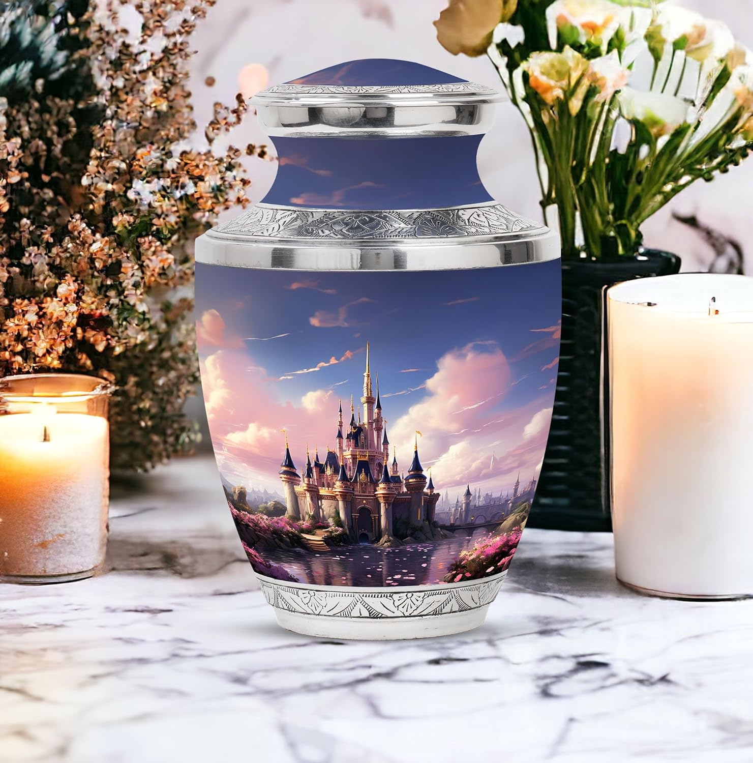 The Castle By The Blooming River - 10 Inch Adult Urn For Ashes