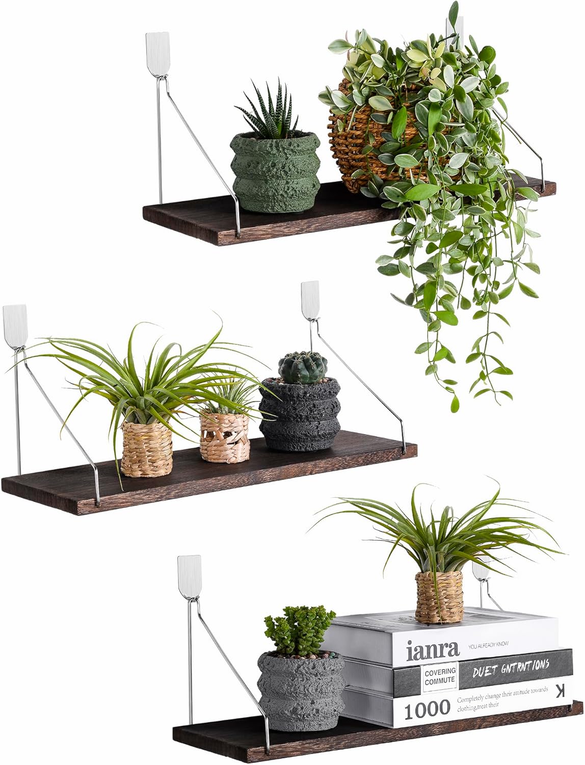 MITIME Floating Shelves Set of 3 Rustic Wood Wall Storage Shelves