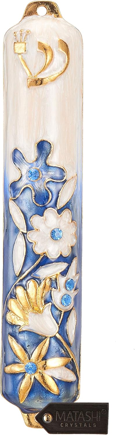 Matashi 55 Inch Hand Painted Mezuzah with Gold and Crystal Accents