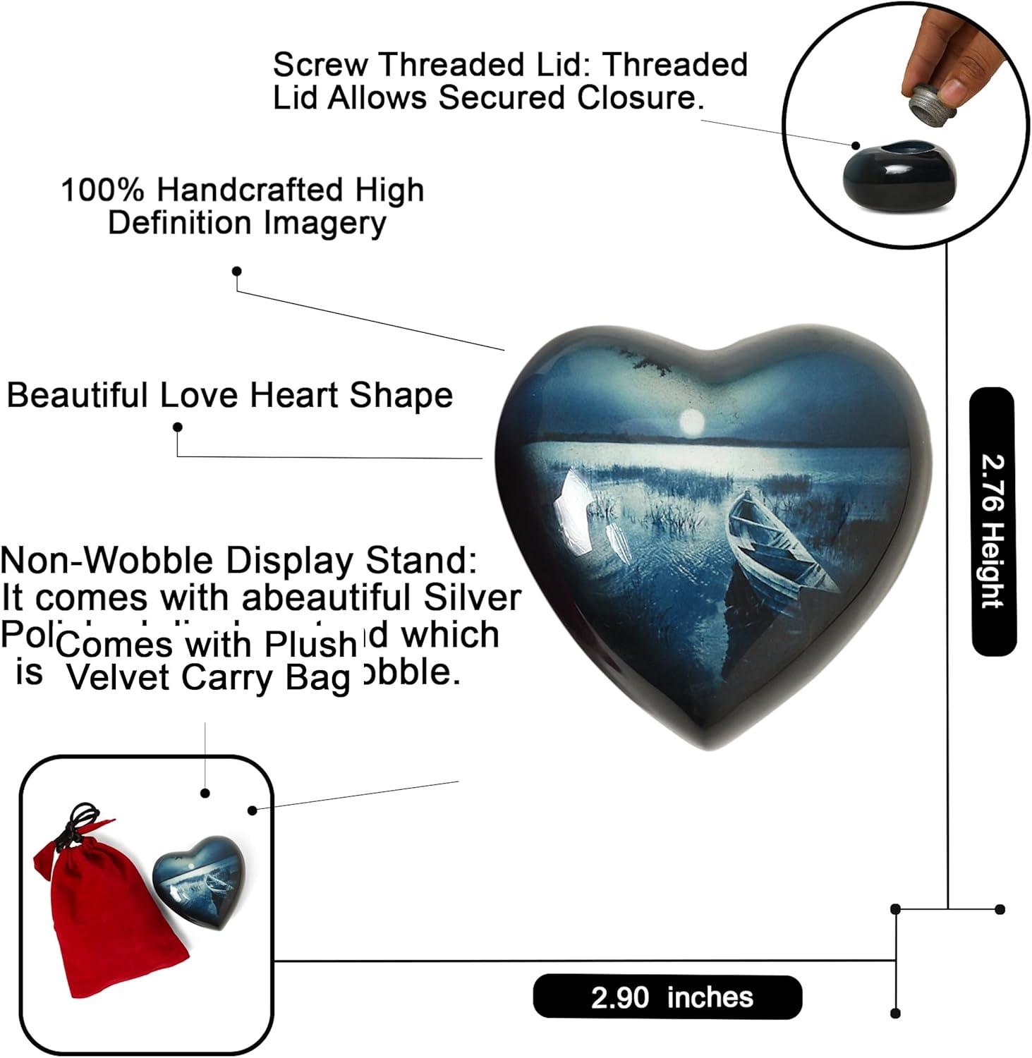 Small Heart Urns for Ashes - Complete Memorial Set