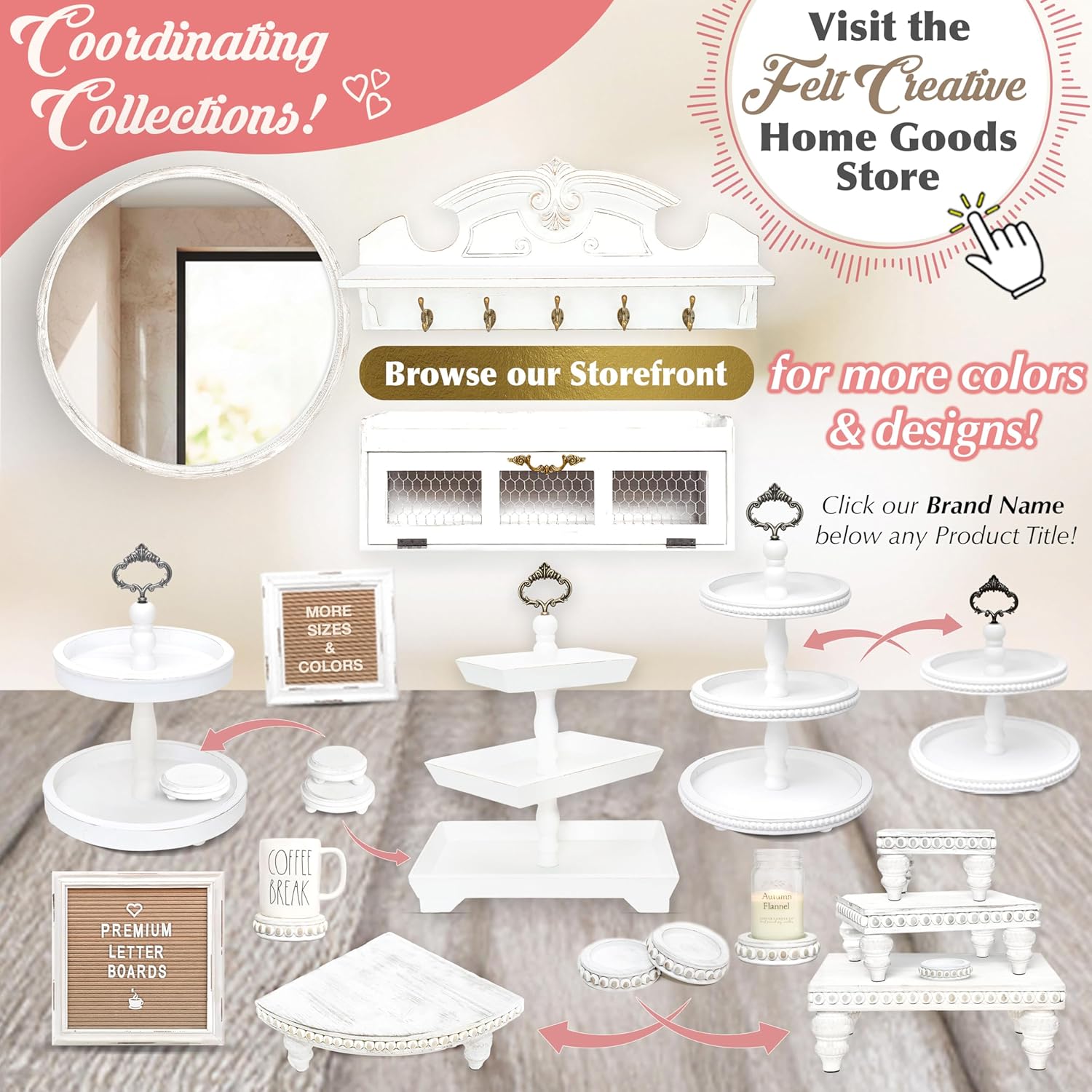 Wooden Tiered Tray Stand Set of 3 White Farmhouse Decor
