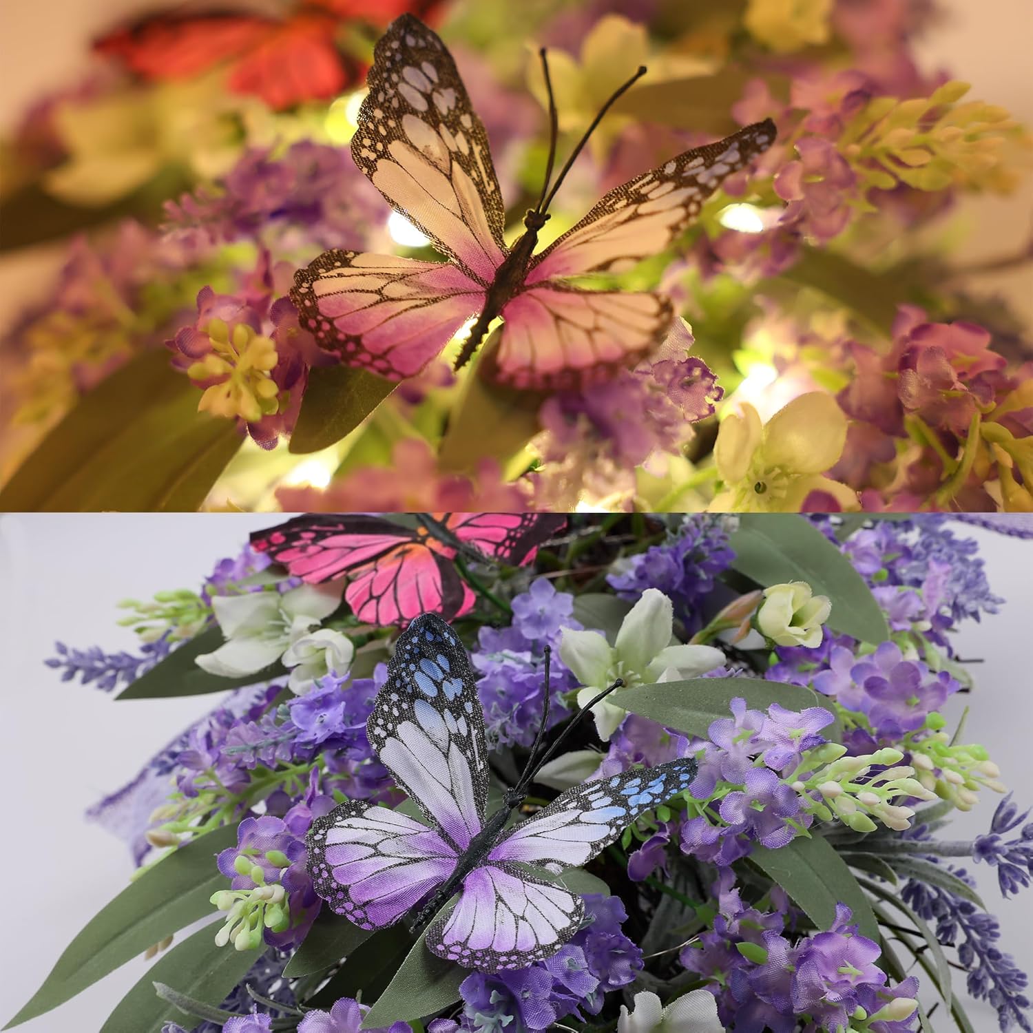 Jusdreen LED Teardrop Lavender Wreath with Butterflies