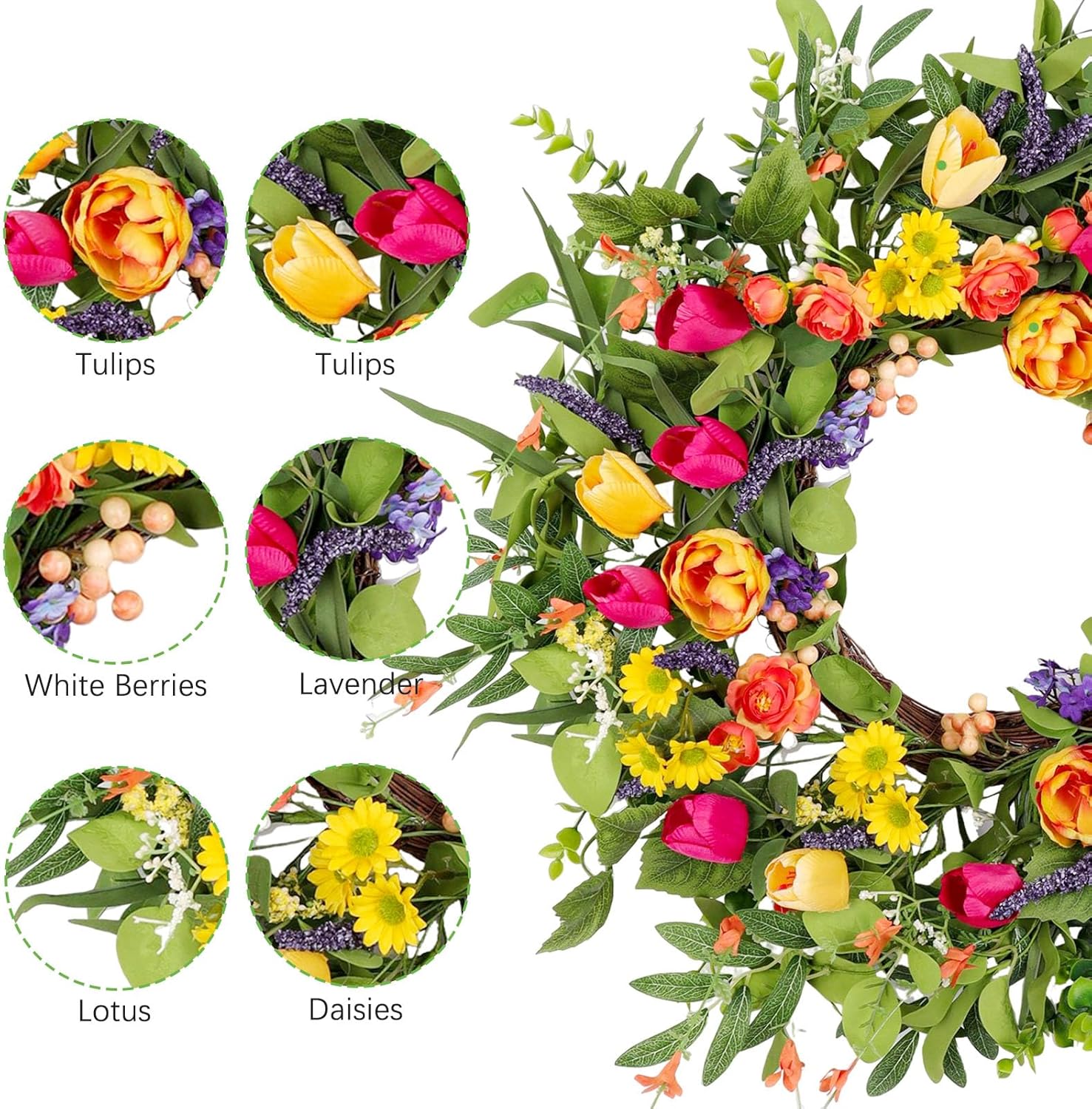 24 Inch Tulip Wreath for Front Door and Porch