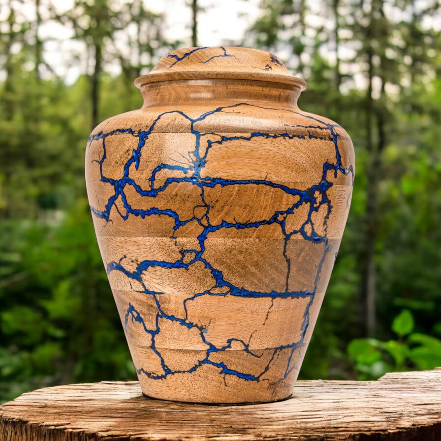 S J HANDICRAFTS Large Wooden Urn for Cremation Ashes