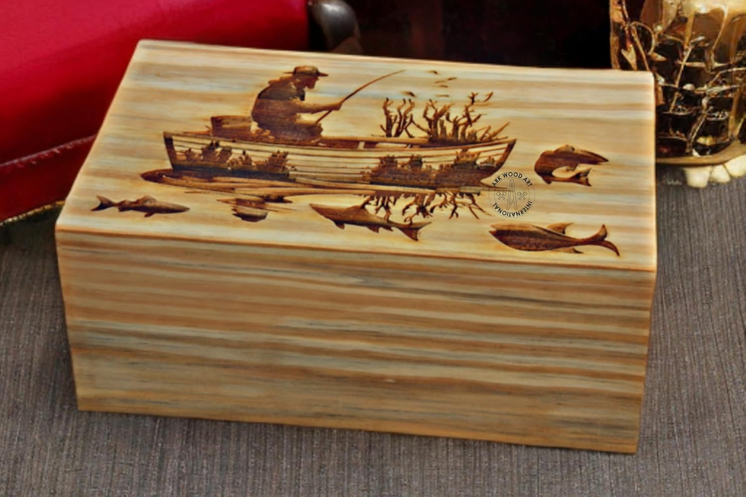 Fly Fisherman Urn for Human Ashes Handmade Wood