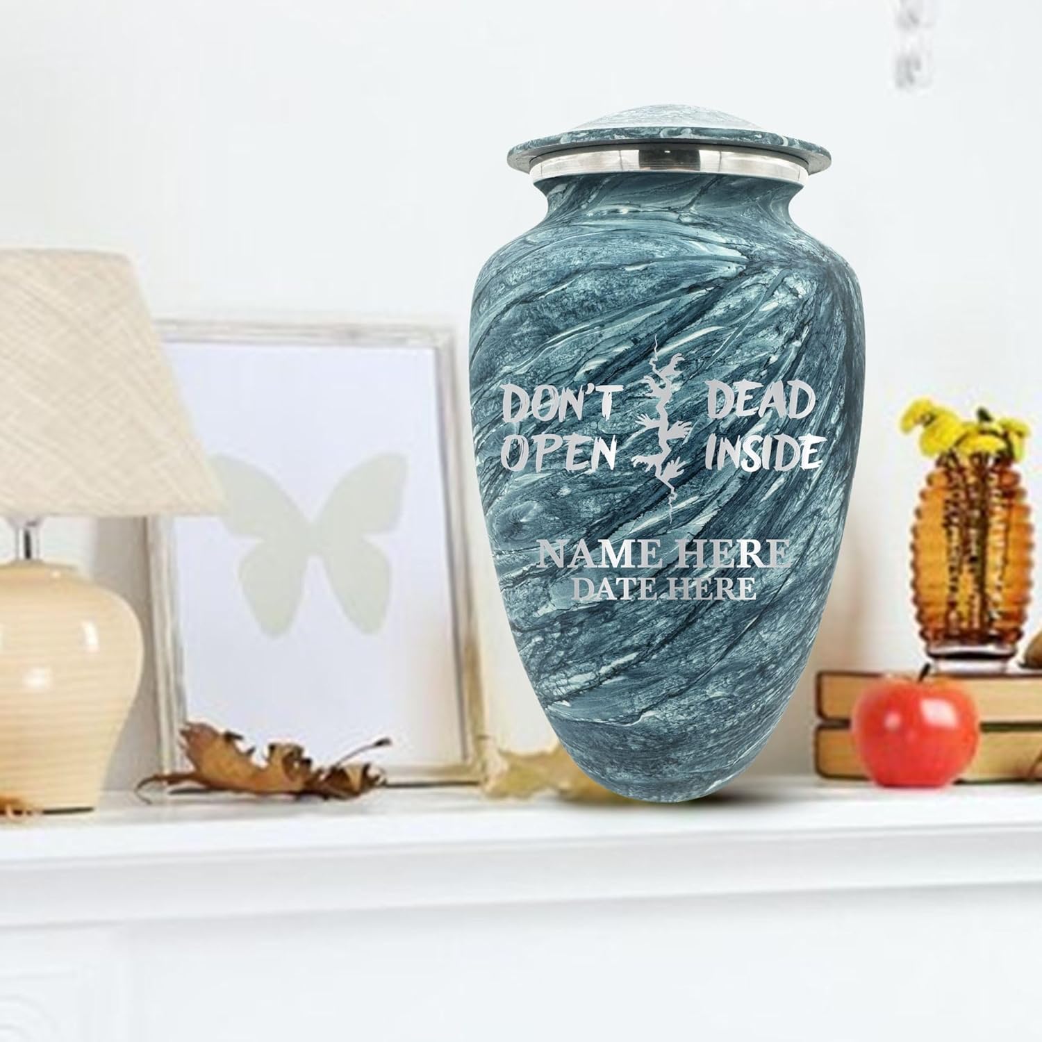 Custom Large Cremation Urn with Name and Design Blue