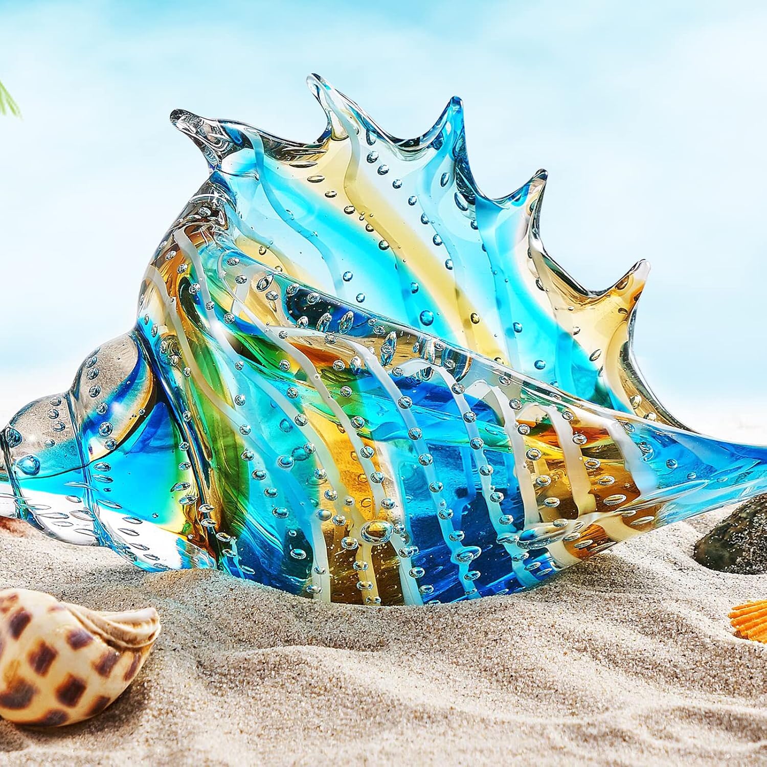 EUSTUMA Hand Blown Glass Conch Figurine Ornament