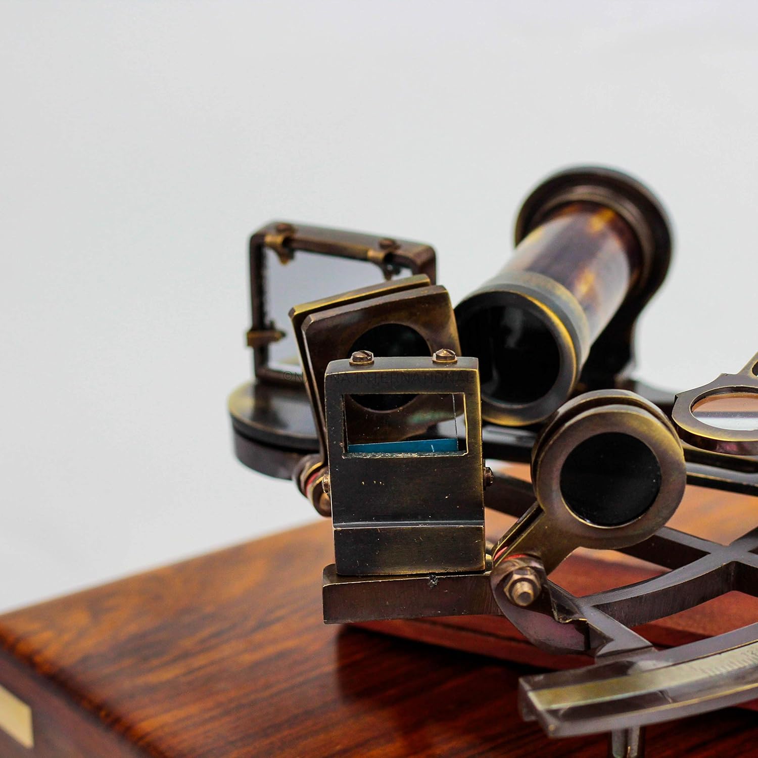 Brass Sextant with Rosewood Inlaid Box - 9 Inches