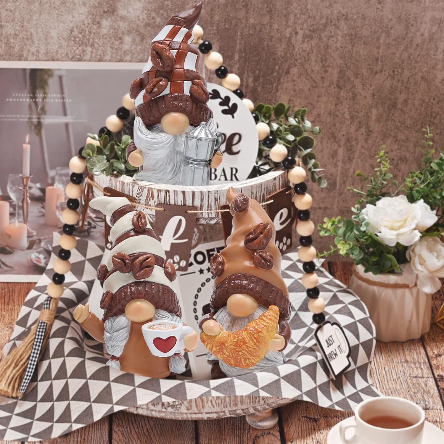 Hodao 3 Piece Coffee Gnome Decor Figurines