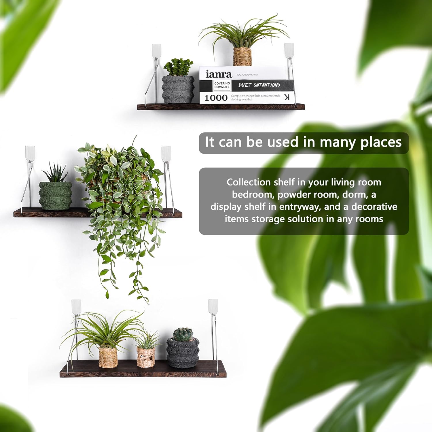 MITIME Floating Shelves Set of 3 Rustic Wood Wall Storage Shelves