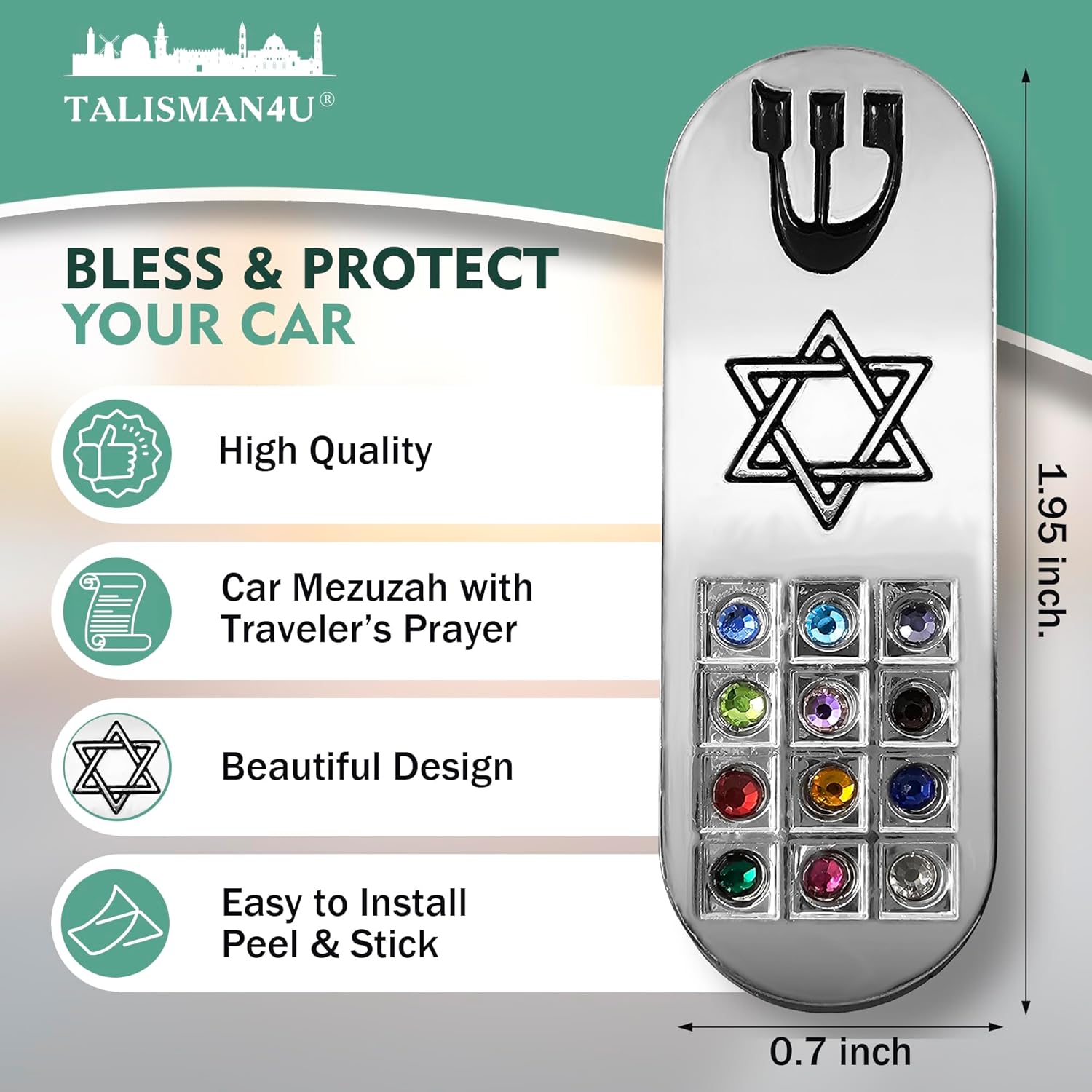 Protection Car Mezuzah with Prayer Scroll Star Of David Hoshen Stones from Israel