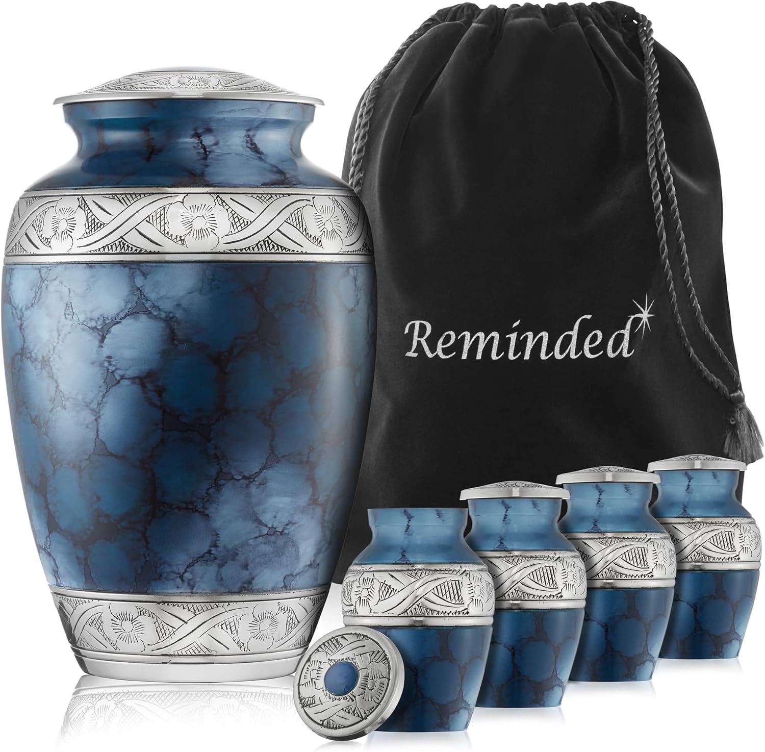 Reminded Set of 5 Decorative Cremation Urns - Blue