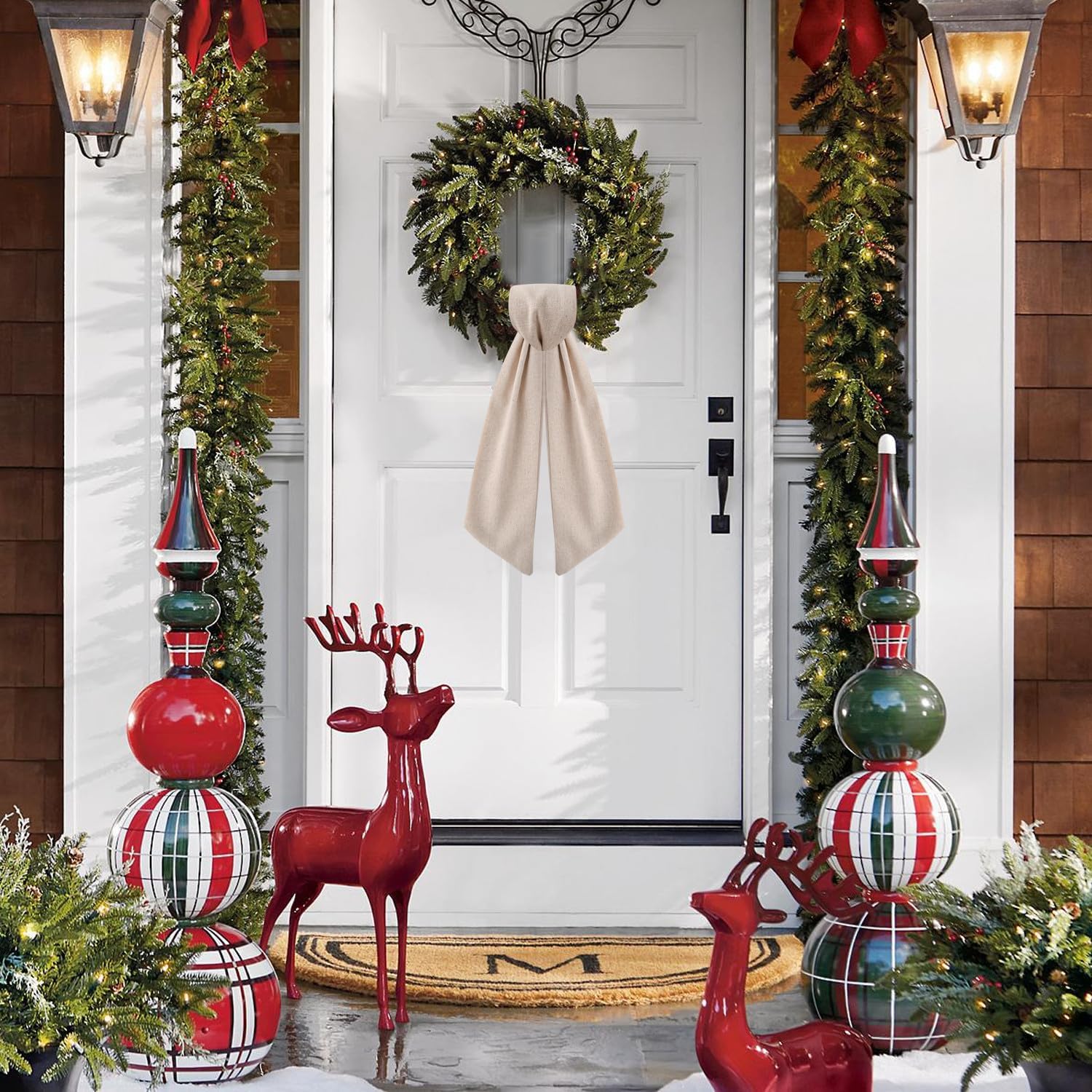 2 Pack Burlap Wreath Sashes for Front Door and Porch
