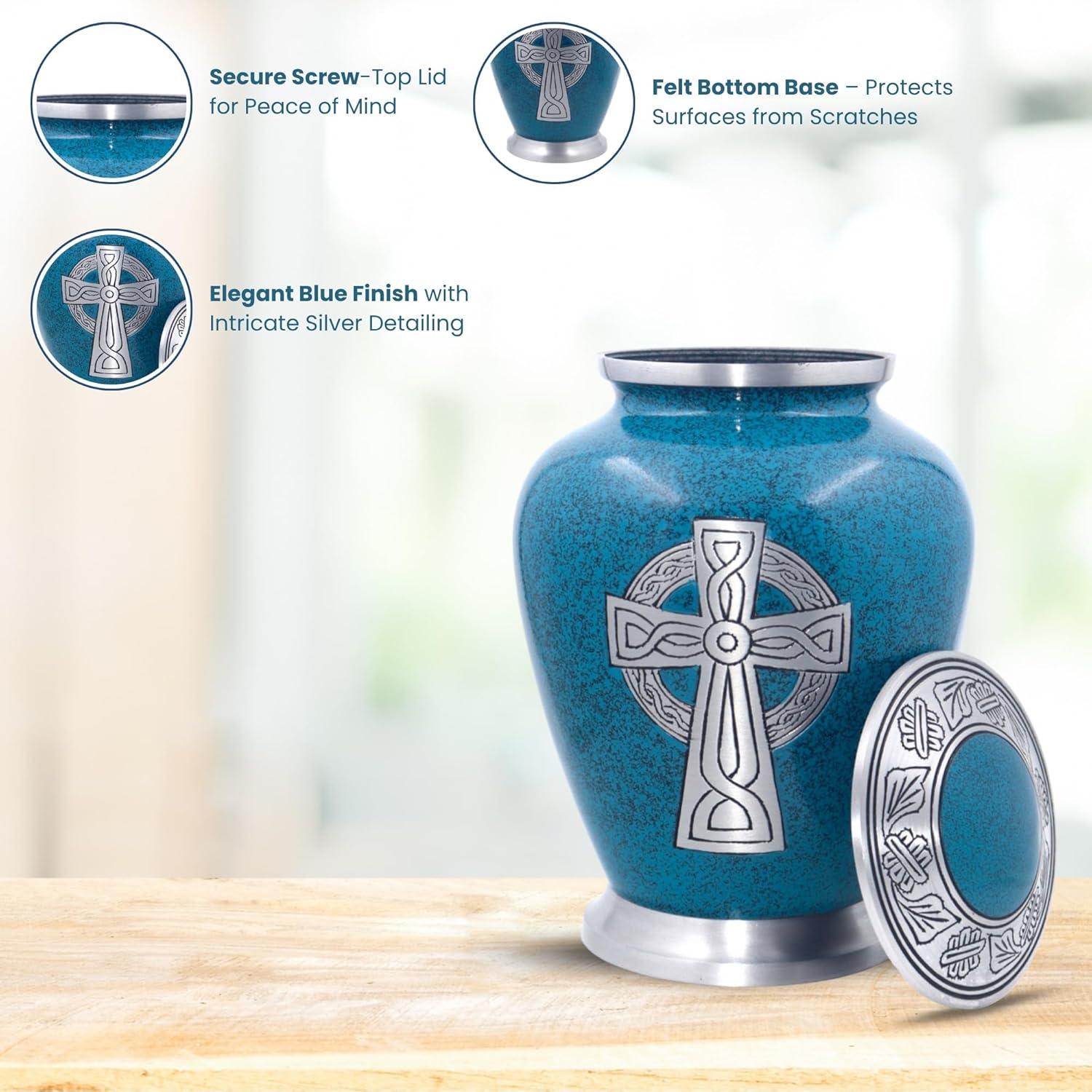 Celtic Cross Engraved Aluminium Cremation Urn - Large