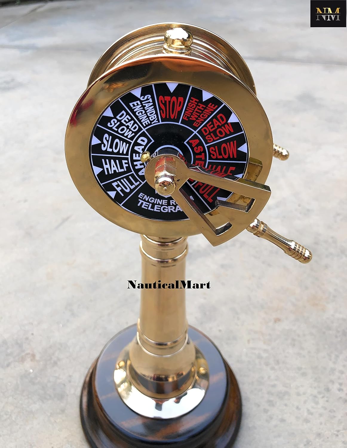 12 Inch Brass Nautical Ships Engine Telegraph with Wooden Base