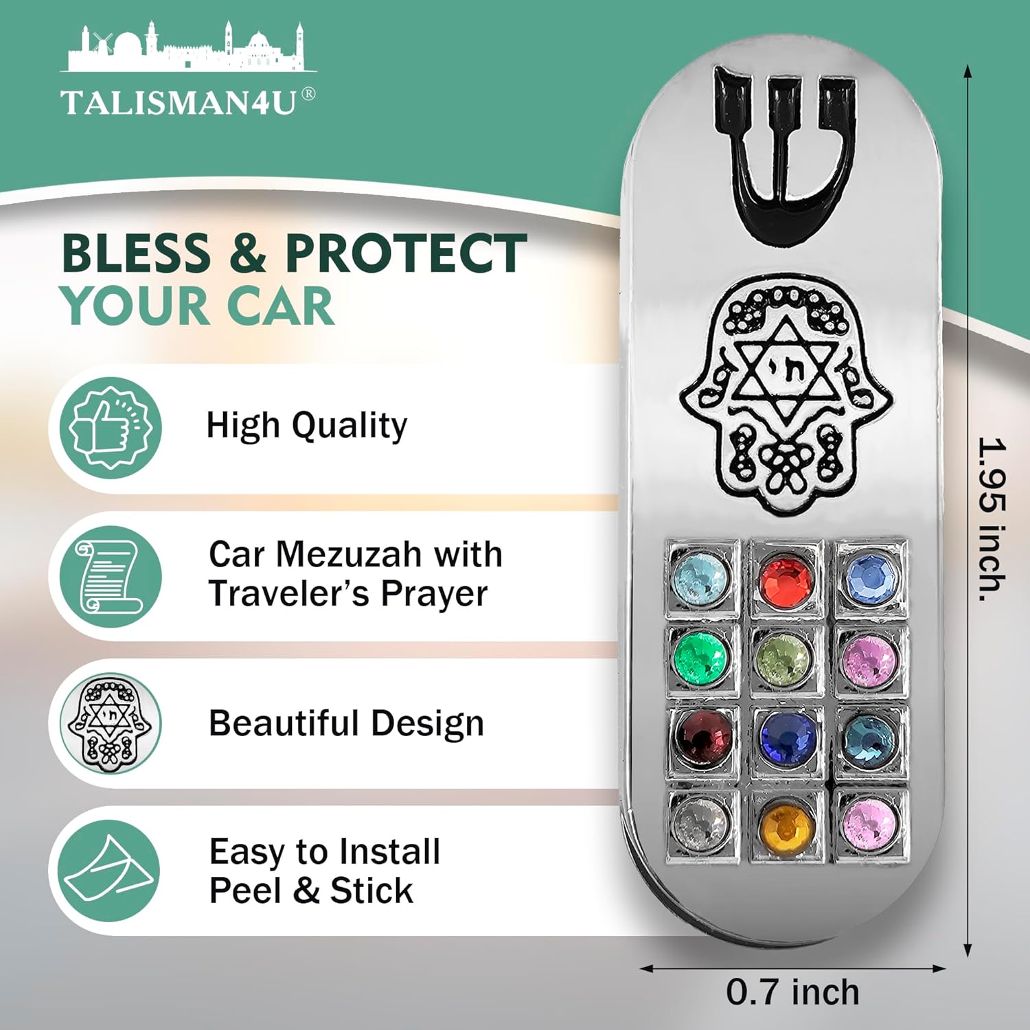 Talisman4u Protection Car Mezuzah with Hamsa Hoshen and Travelers Prayer Scroll