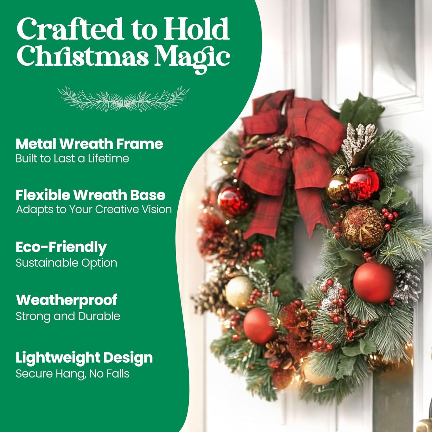 2-Pack 14 Inch Dark Green Wreath Frame with 4 Hoops